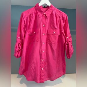 NWT Ann Taylor Hot Pink Button-Down Shirt. Silk blend. Lightweight! Size large.